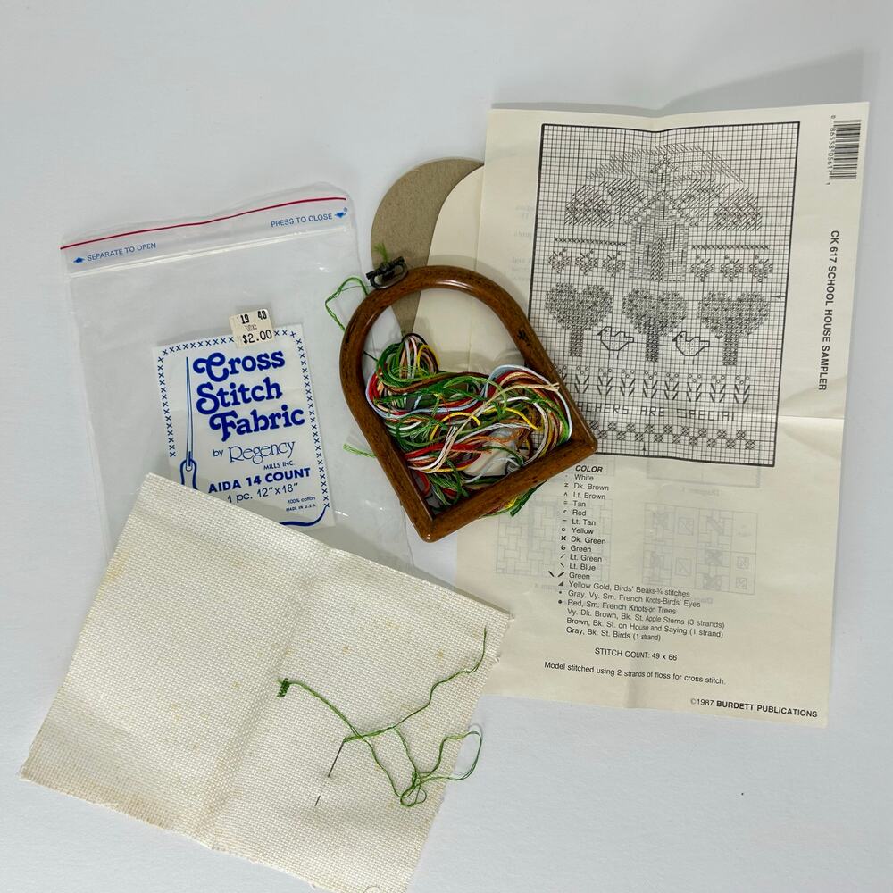 Vintage Cross-Stitch Kit 80s School House Sampler Regency Mills Teacher Frame